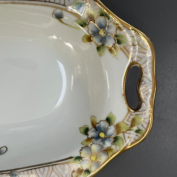 Vintage Nippon Hand Painted Porcelain‎ Celery Dish Gilded Gilt Gold Japan Floral - Picture 2 of 6